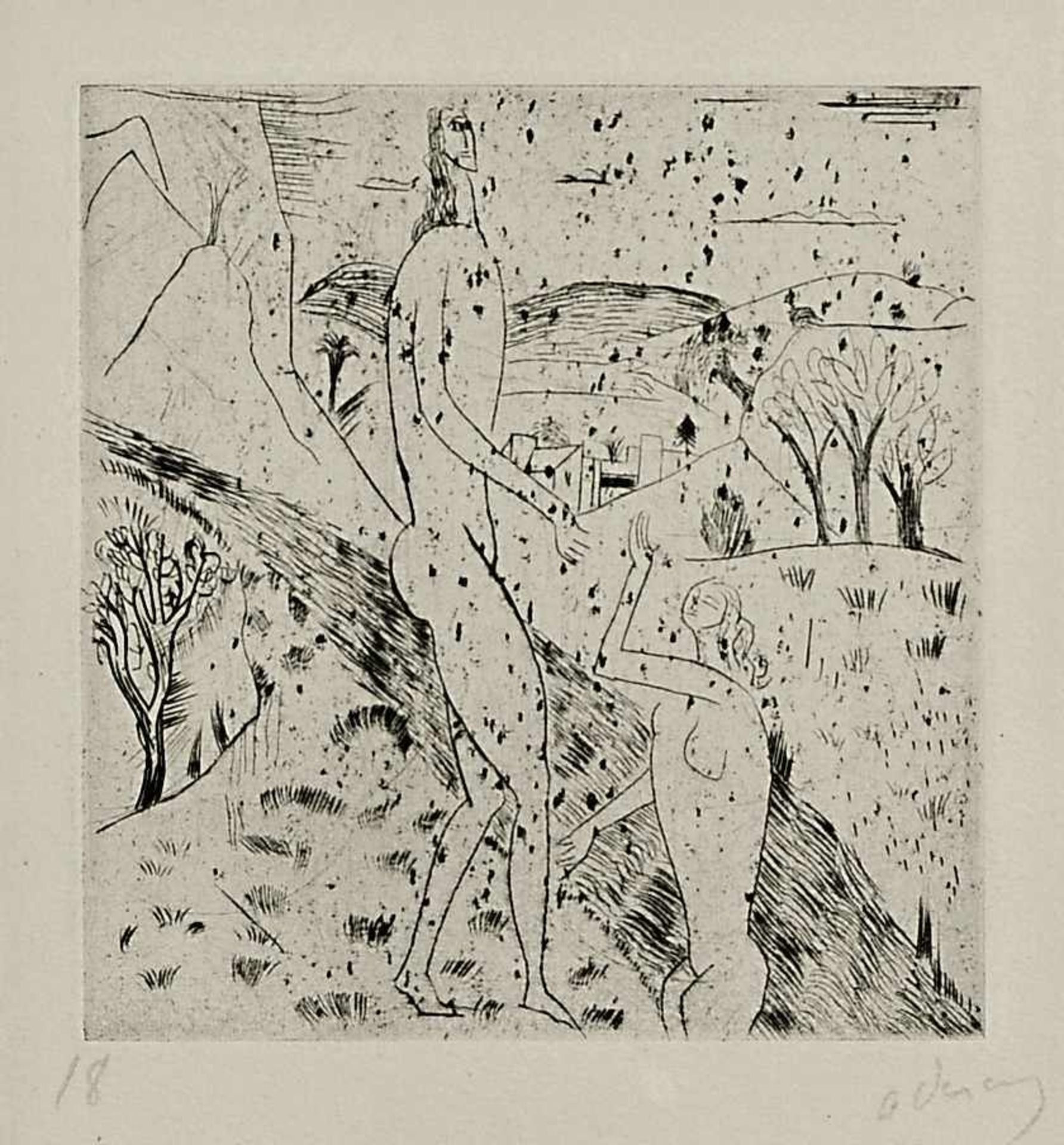 Derain, André1880 Chatou - 1954 GarchesLandschaft mit PaarRadierung Platte: 11,6 x 11 cm, Blatt: