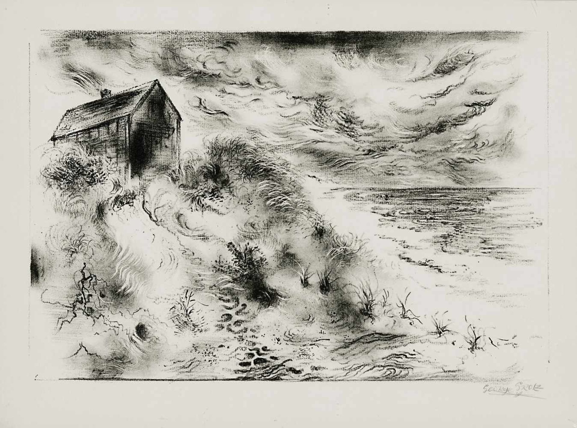 Grosz, George1893 Berlin - 1959 ebd.Sturmwolken über Cape Cod (1949)Lithographie BA: 28 x 37,5 cm R.