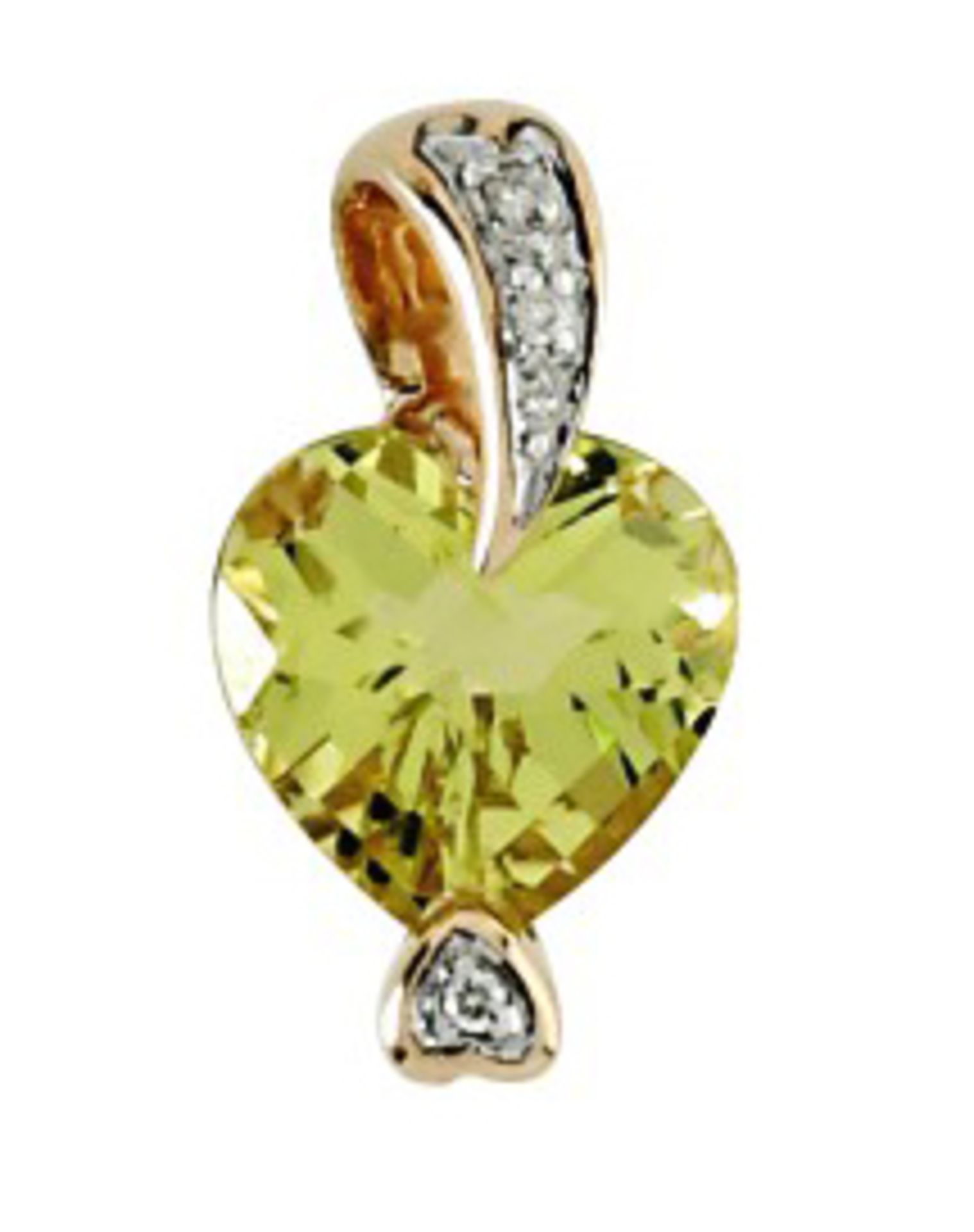 Anhänger14 K RG, Marke (585). Besetzt mit einem Lemoncitrin in Herzschliff, ca. 1,5 ct, flankiert