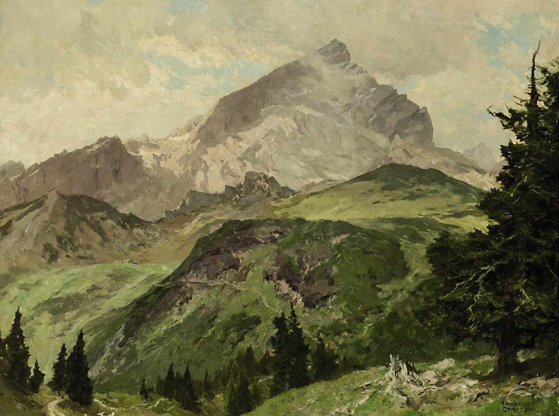 Compton, Edward Harrison1881 Feldafing - 1960 ebd.Blick auf die AlpspitzeÖl / Karton 60 x 80 cm R.