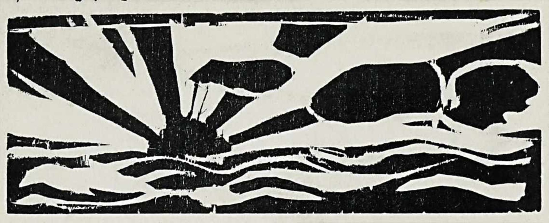 Nolde, Emil1867 Nolde - 1956 SeebüllSonnenuntergangHolzschnitt Druckstock: 4 x 10,5 cm Rahmen