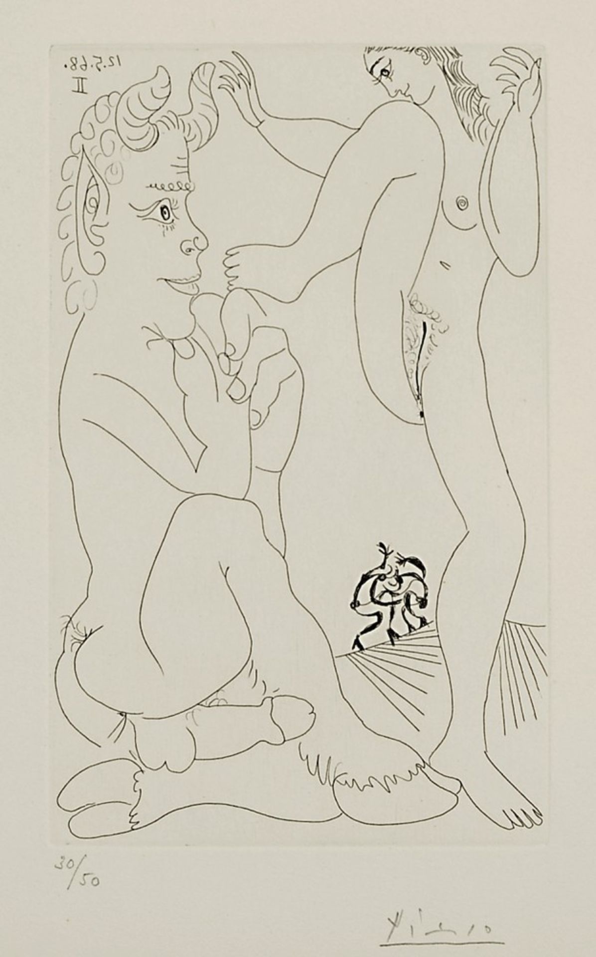 Picasso, Pablo1881 Málaga - 1973 MouginsFaun und Nymphe (1968)Radierung (Blatt 287 aus Suite 347,