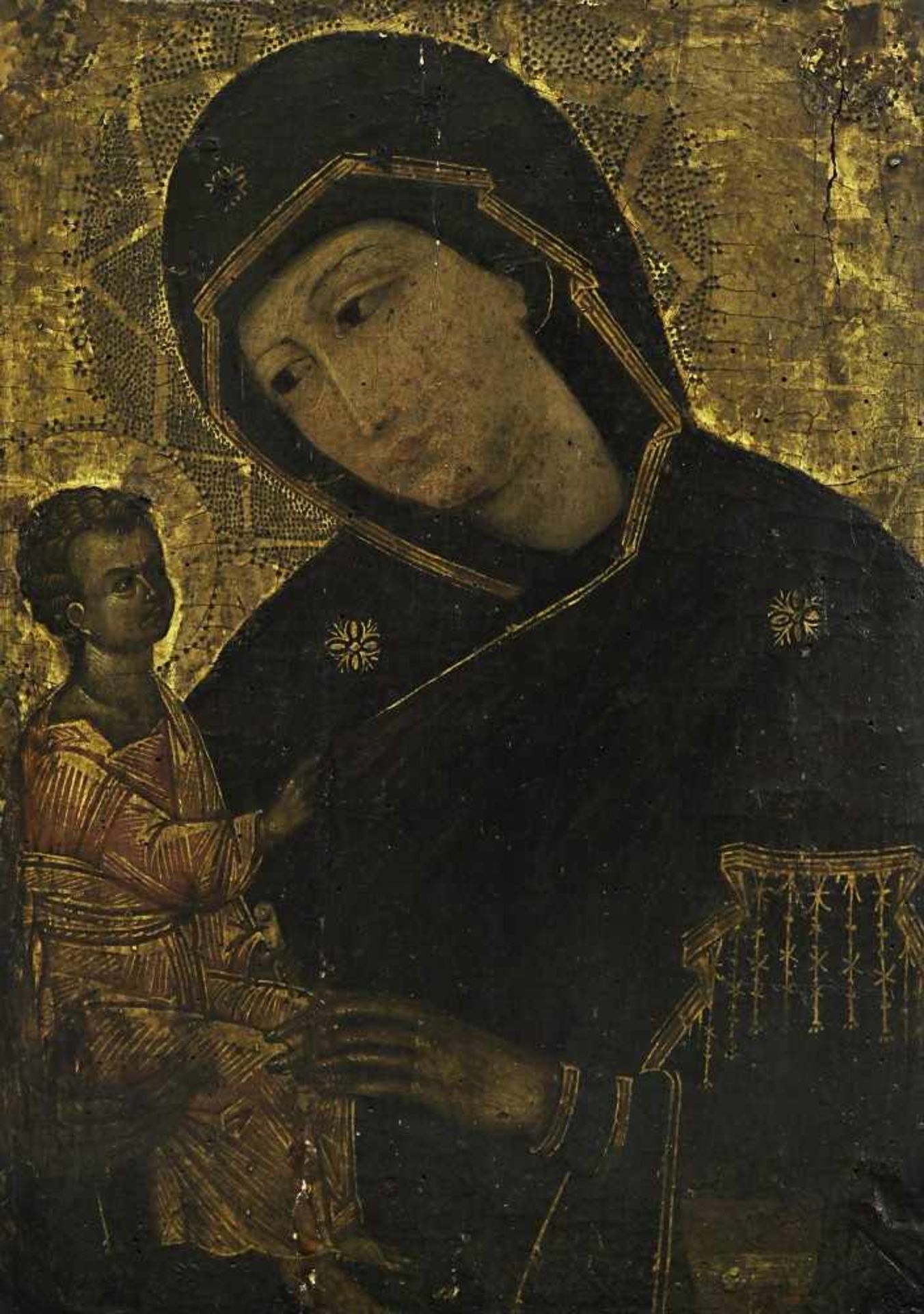 wohl Italo-Dalmatisch, 16./17. Jh.Madonna mit KindÖl / Holz, tlw. punzierter Goldgrund. 48 x 32 cm