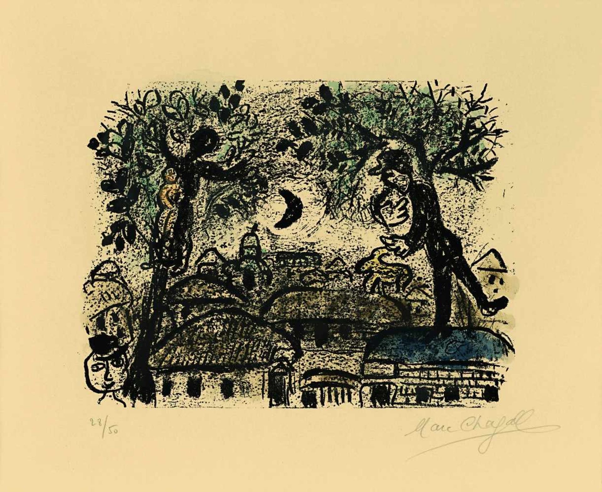 Chagall, Marc1887 Vicebsk - 1985 St-Paul-de-VenceLa lune noir (1965)Farblithographie Stein: ca. 25,4