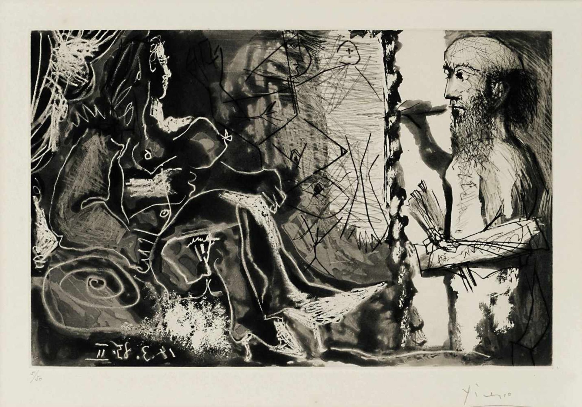 Picasso, Pablo1881 Málaga - 1973 MouginsDans l'atelierAquatinta und Kaltnadel Platte: 24,8 x 38 cm