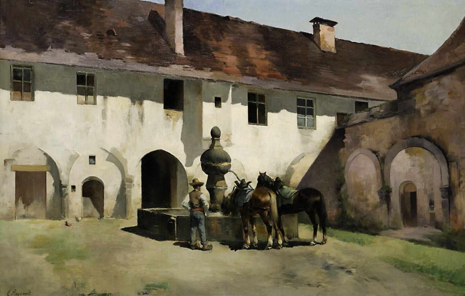Regnault de Maulmain, Emile1836 Lons-le-Saulnier - 1897 Nevy-sur-SeilleHof mit Pferden am