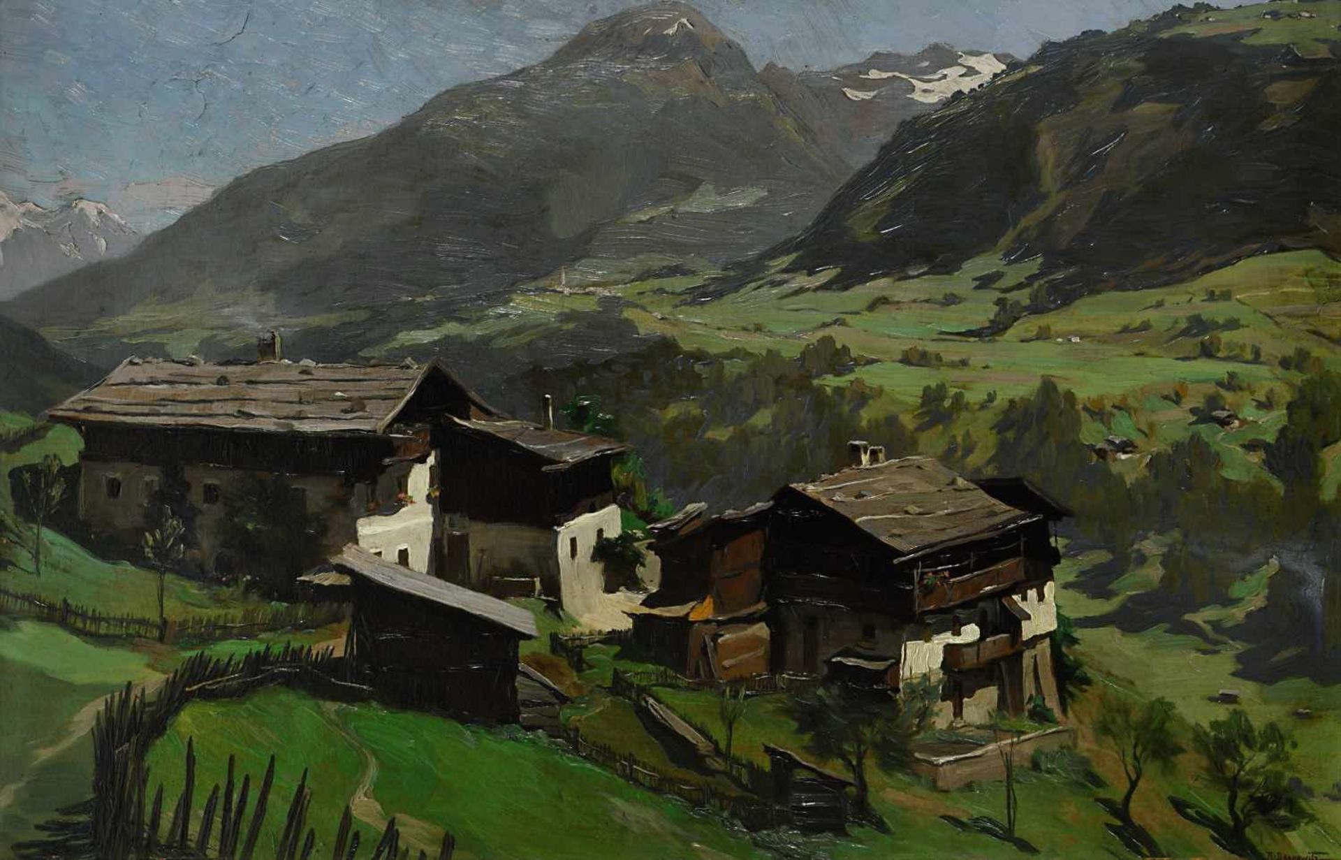 Bennewitz, Antongeb. 1888 Schönberg (Tirol)Südtiroler BauernhäuserÖl / Karton 48 x 73,5 cm R. u.