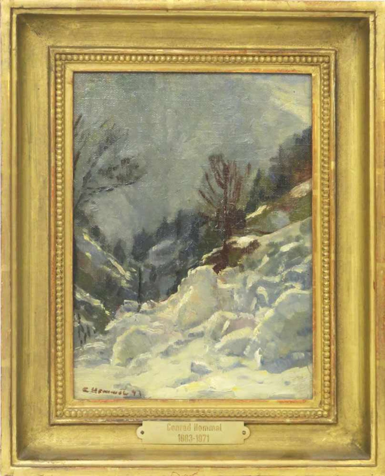 Hommel, Conrad1883 - 1971WinterlandschaftÖl/Lwd./Karton. 26,5 x 20 cm. L. u. signiert u. datiert (