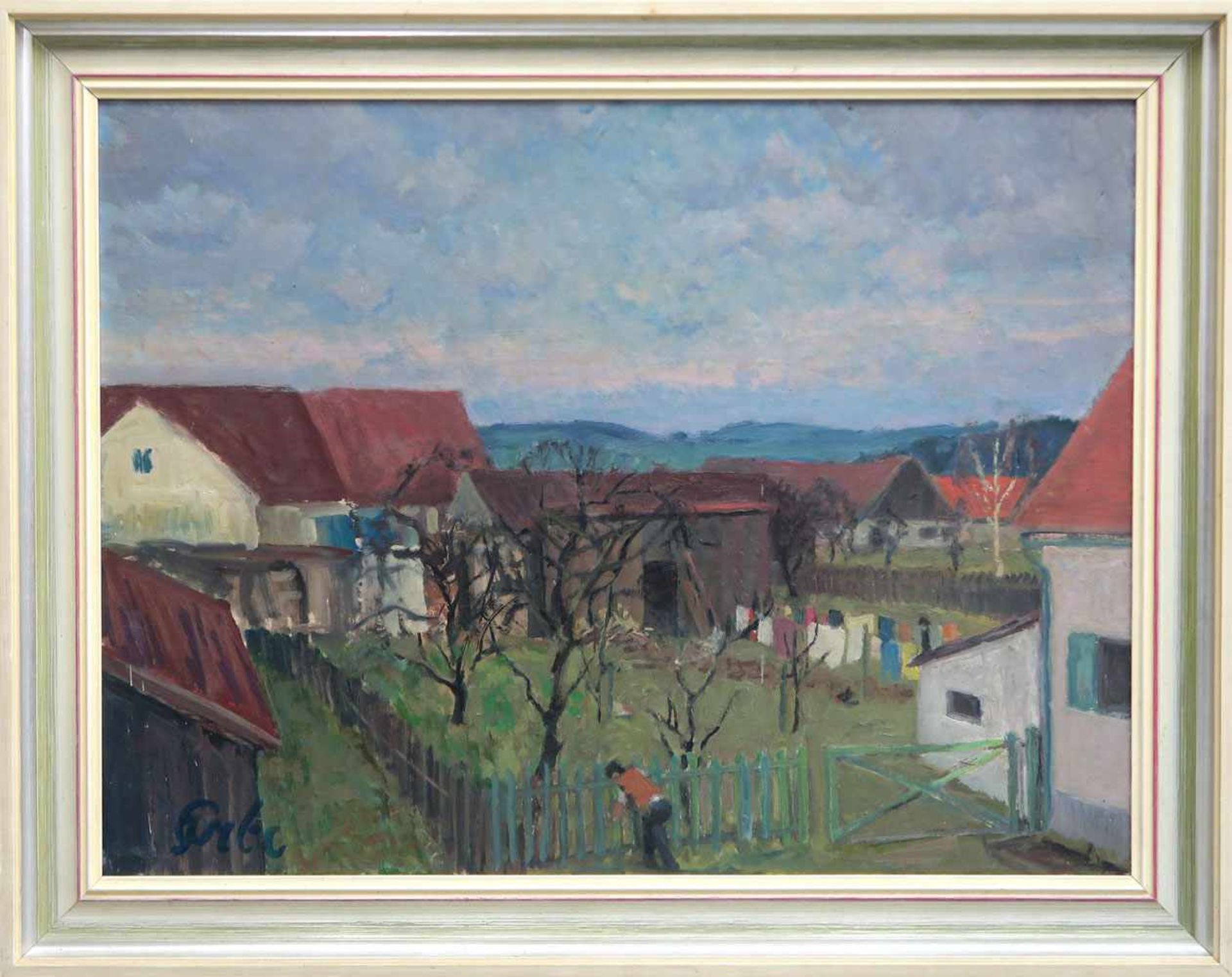 Erbe, Paul1894 München - 1972 HaimhausenObstgarten im WinterÖl/Hartfaser. 60 x 80 cm. R. u.