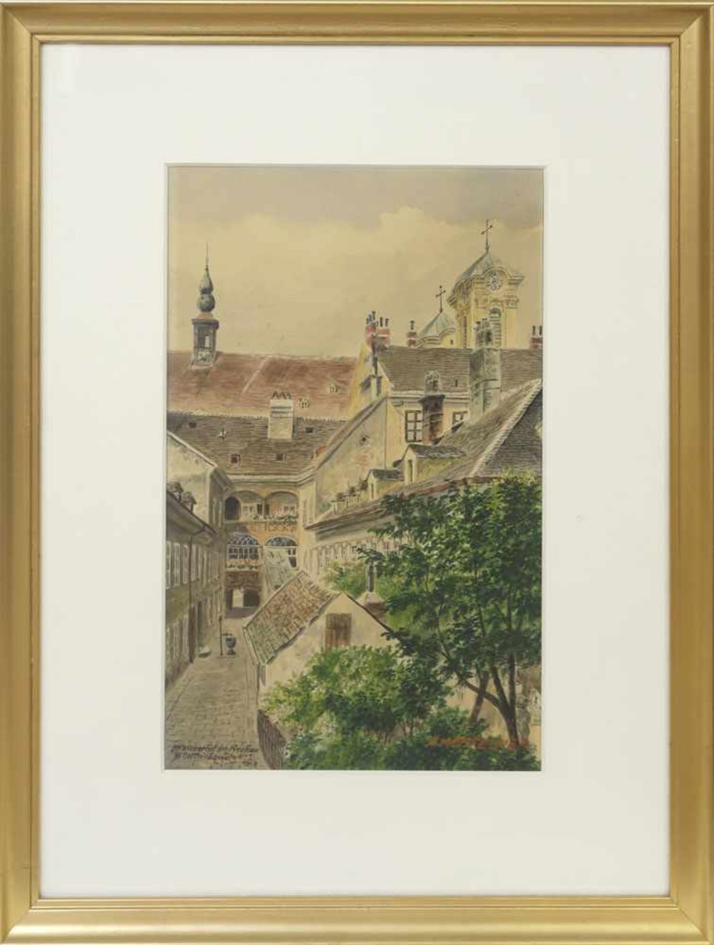 Hoffelner, Franz1875 Wien - 1936 ebd.Alt-Wienerhof am NeubauAquarell. BA: 27,5 x 18 cm. R. u.