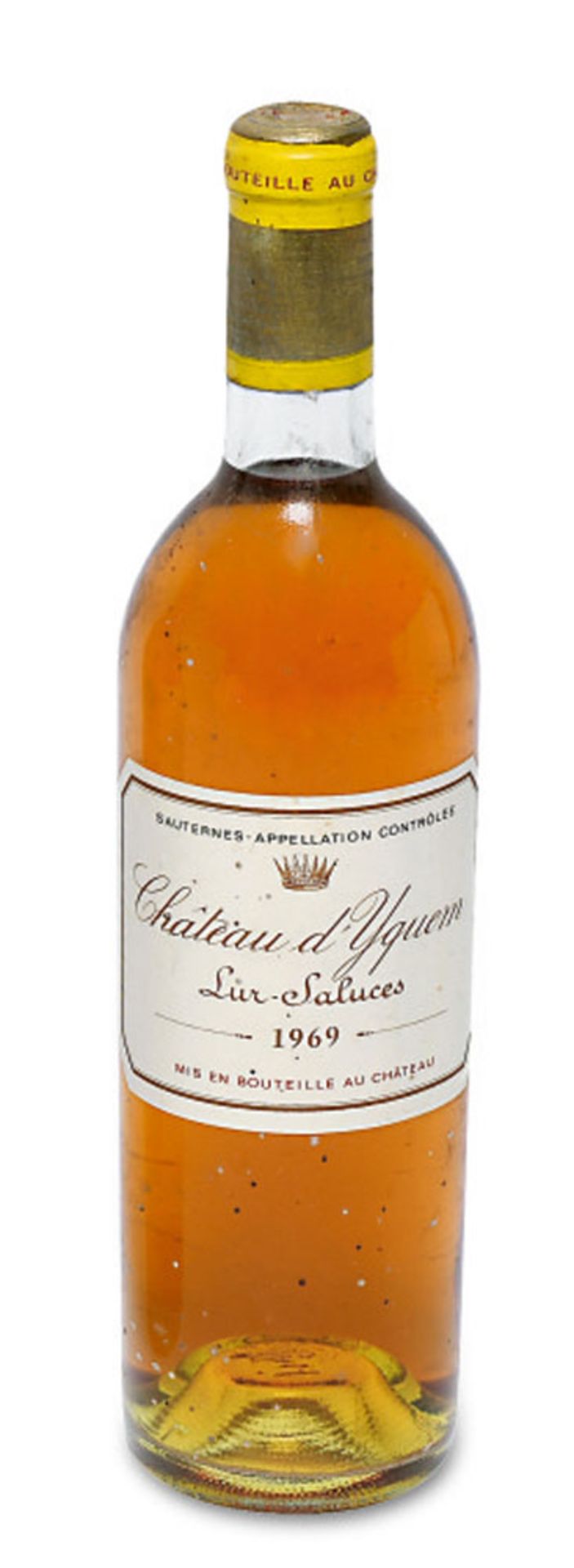 Eine Flasche Château d'YquemBordeaux, FrankreichLur-Saluces, Sauternes.Jahrgang: 1969.Originale