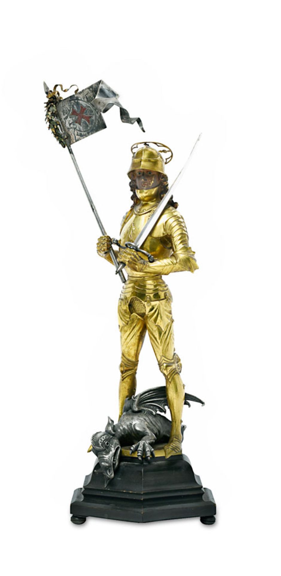 Halbreiter, Adolf1839 Rosenheim - 1898 MünchenHl. Georg mit dem DrachenBronze, vergoldet, versilbert