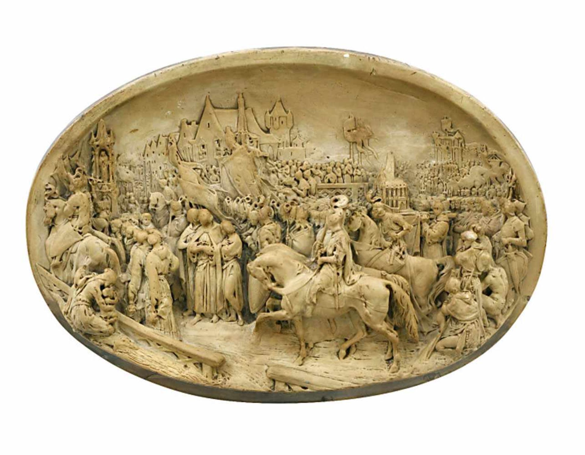 Relief: ProzessionGips, braun gefärbt. Rückseitig von fremder Hand bez. "Ticciati".Besch.23,5 x 34