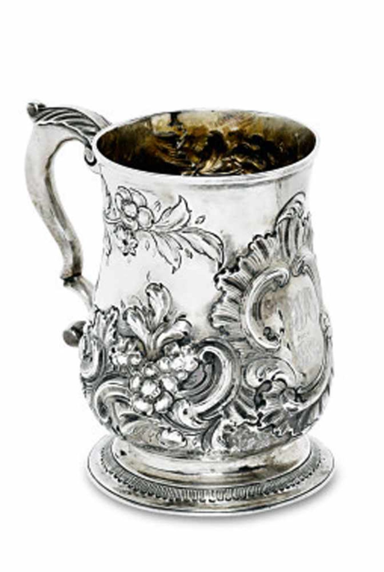 MugLondon, 1752/53, John BayleySilber, innen vergoldet. Konischer, in der unteren Hälfte leicht