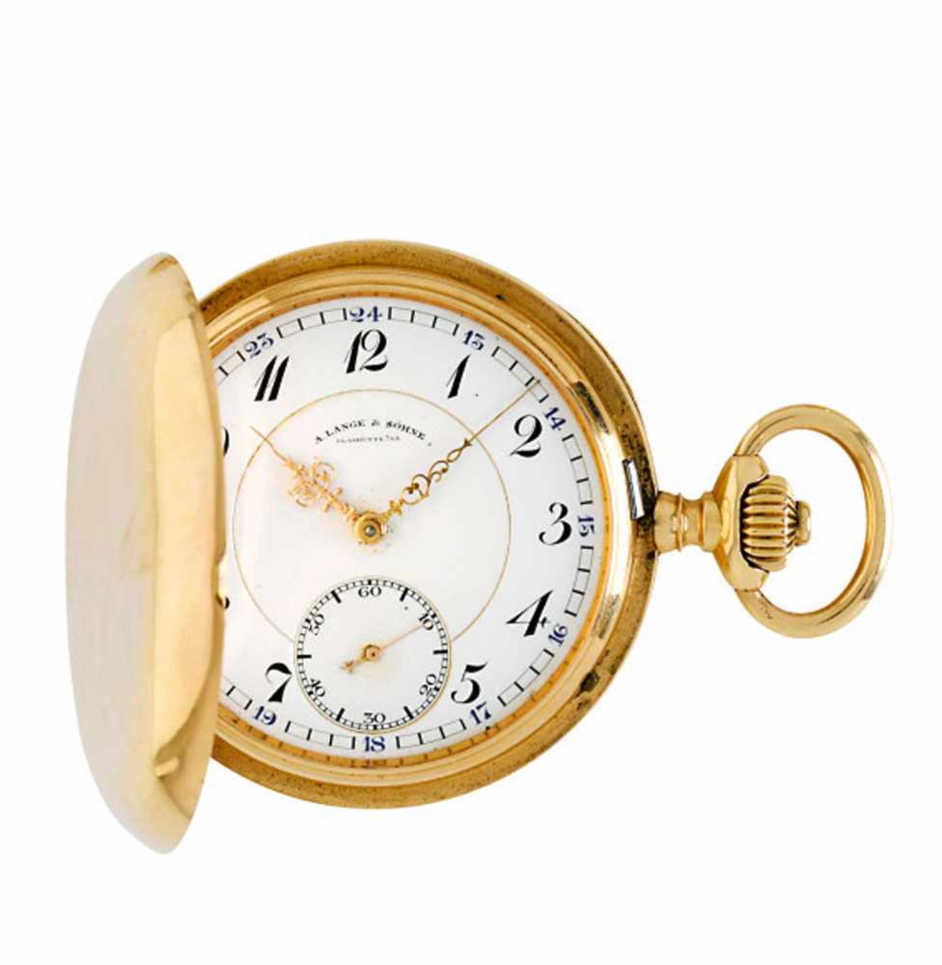Herrensavonette mit Uhrkette A. Lange & Söhne, um 1900 18 K GG (Uhr) und 14 K RG (Uhrkette,