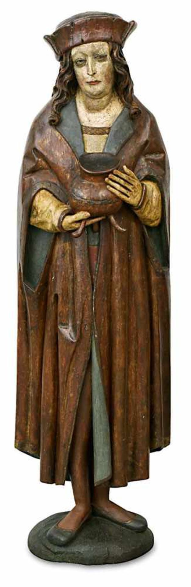 Hl. Vitus Süddeutsch, um 1510 Holz, geschnitzt, rückseitig gehöhlt. Farbfassung (später).