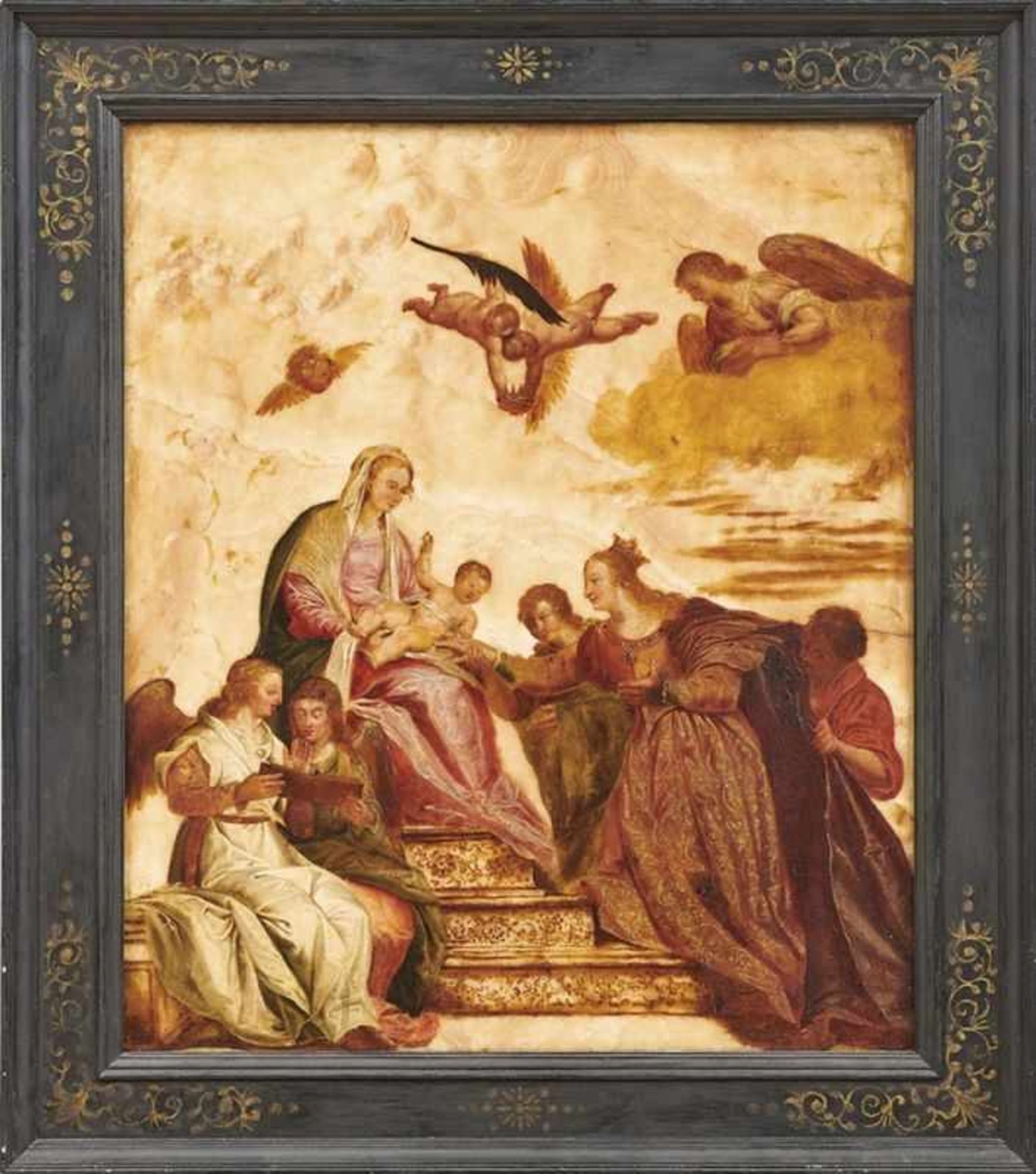 Die mystische Vermählung der heiligen KatharinaItalien, 17. Jh.Thronende Maria mit dem Jesuskind,