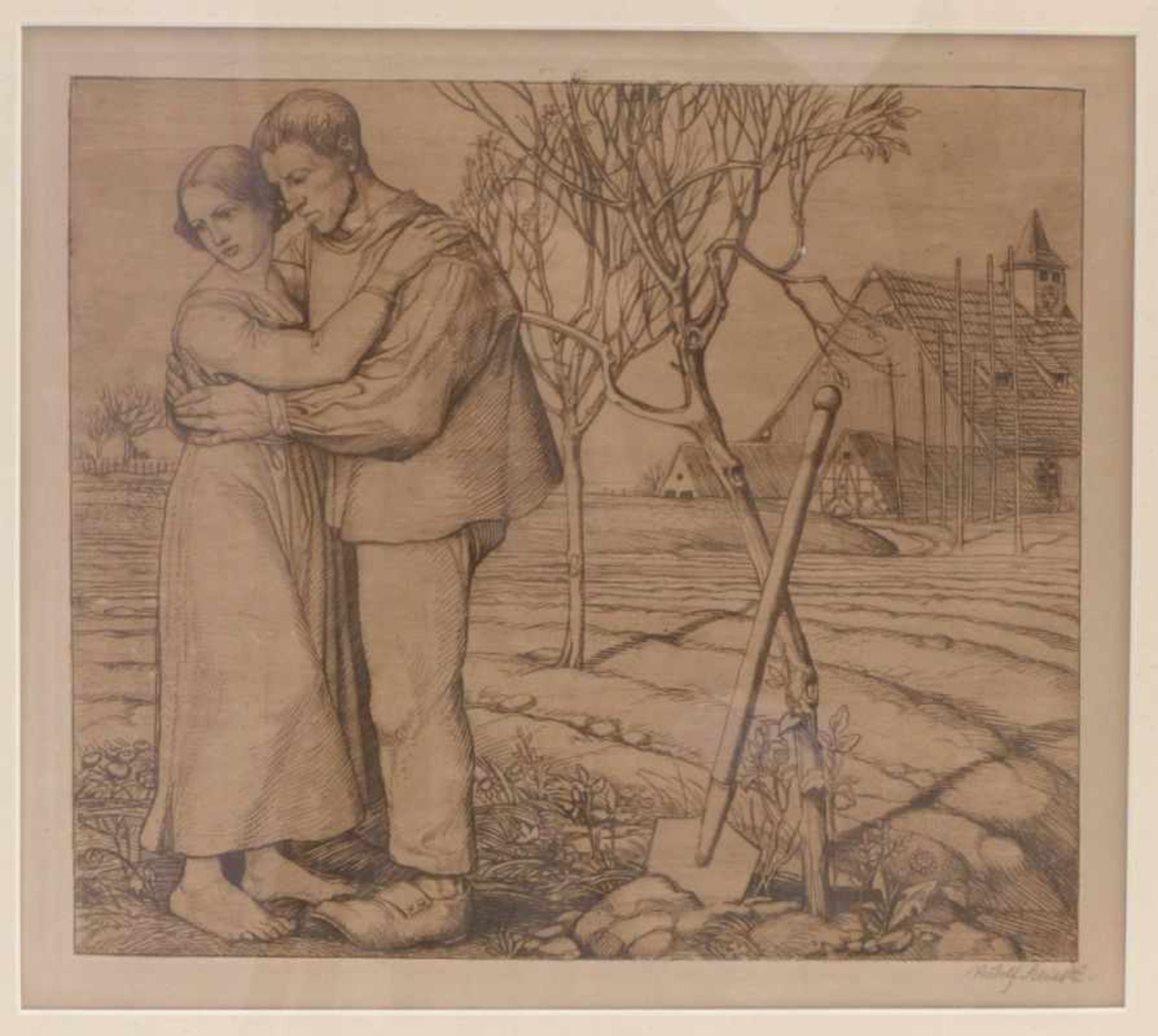 Schiestl, RudolfJunges Bauernpaar auf dem Feld(Würzburg 1878-1931 Nürnberg) Radierung. Rechts - Bild 3 aus 3