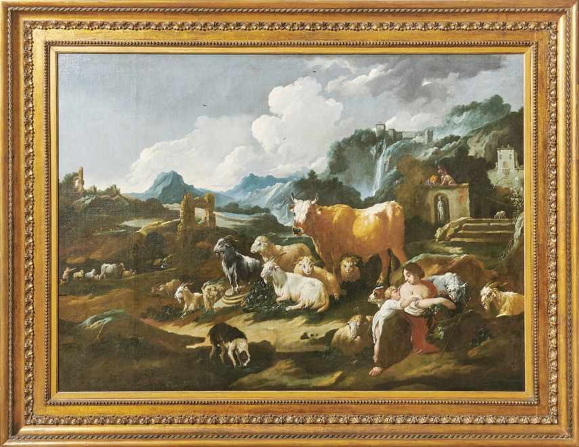 Roos, Philipp Peter, gen. Rosa da TivoliSehr großes Landschaftsbild mit Hirten(Frankfurt/Main 1651-