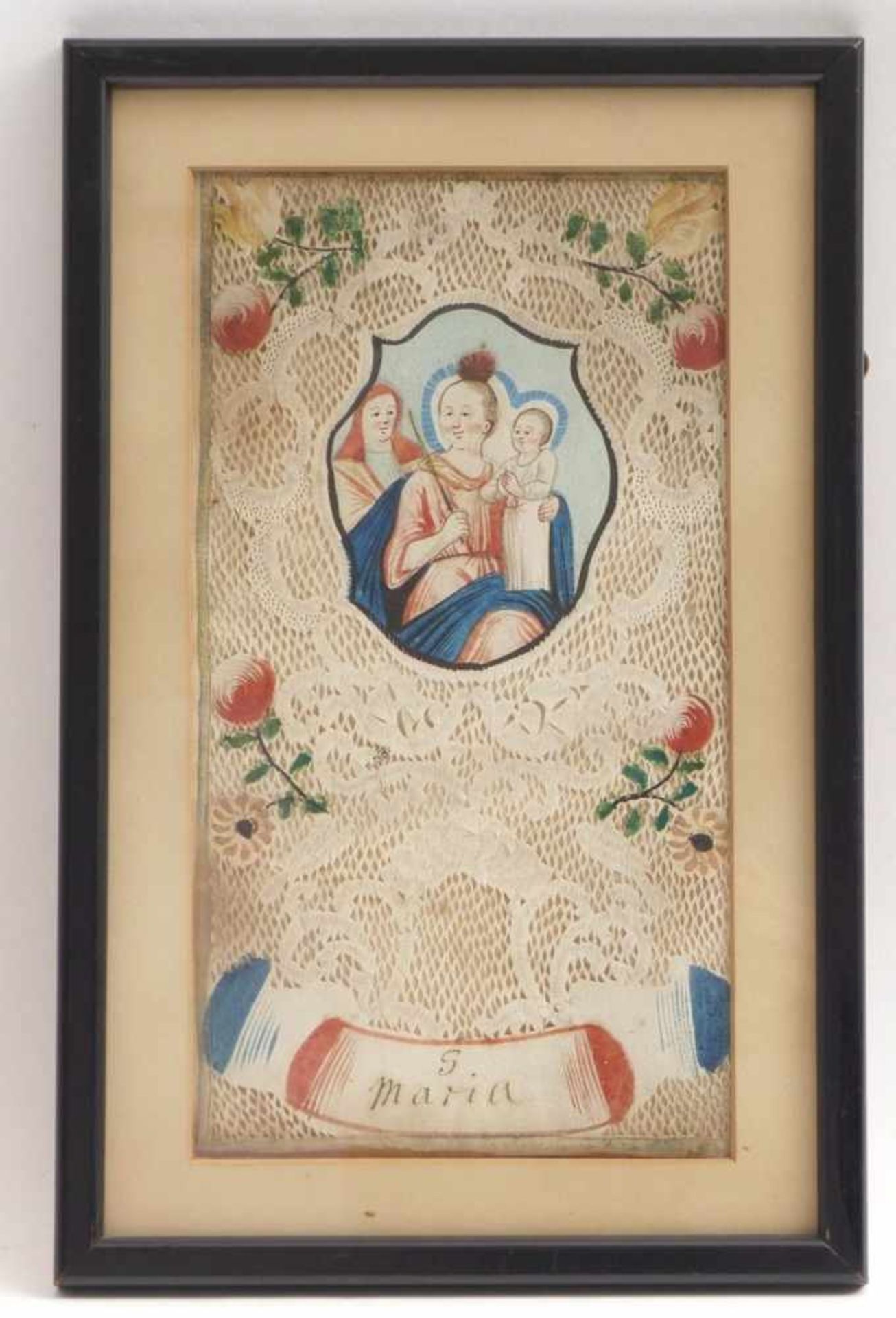 Großes SpitzenbildUm 1800Im Hochrechteck Kartusche mit Darstellung der bekrönten Madonna mit Kind, - Image 2 of 3
