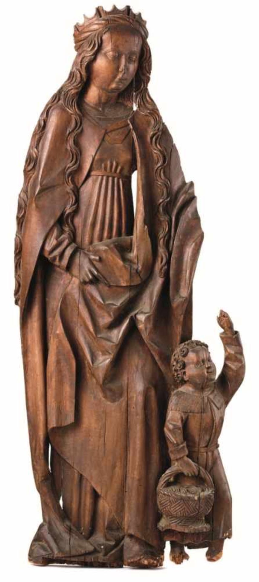 Heilige Dorothea von CäsareaE. 15. Jh.Reliefierte Darstellung der Heiligen in langem Gewand mit um