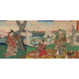 Utagawa Kunisada und Utagawa HiroshigeTriptychon "Frühling in Arashiyama" (Haru-Arashiyama)(