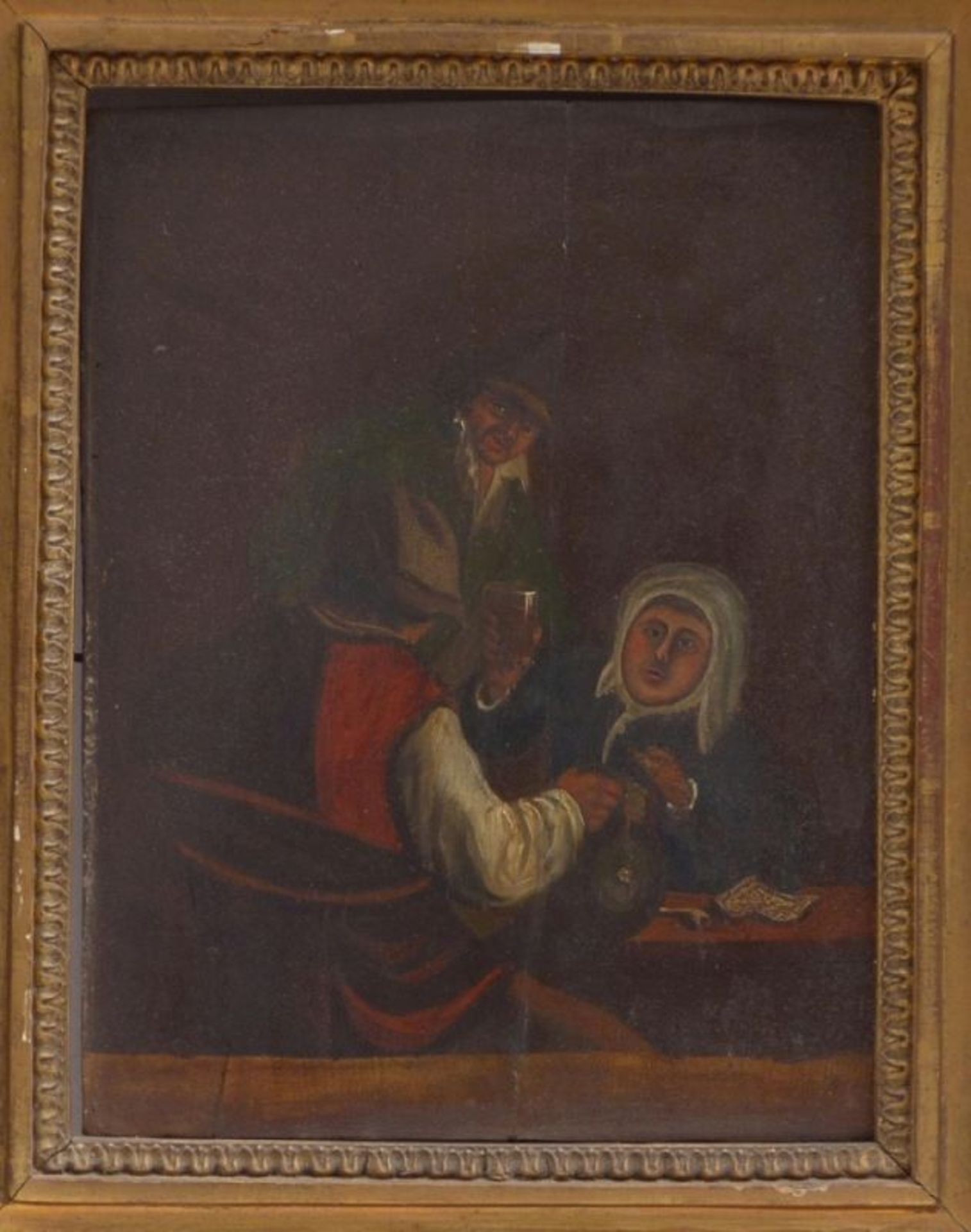 Unbekannter Maler des fr. 18. JahrhundertsDrei Zecher am WirtshaustischUm 1700. Öl/Holz. 25 x 20,3 - Bild 4 aus 4