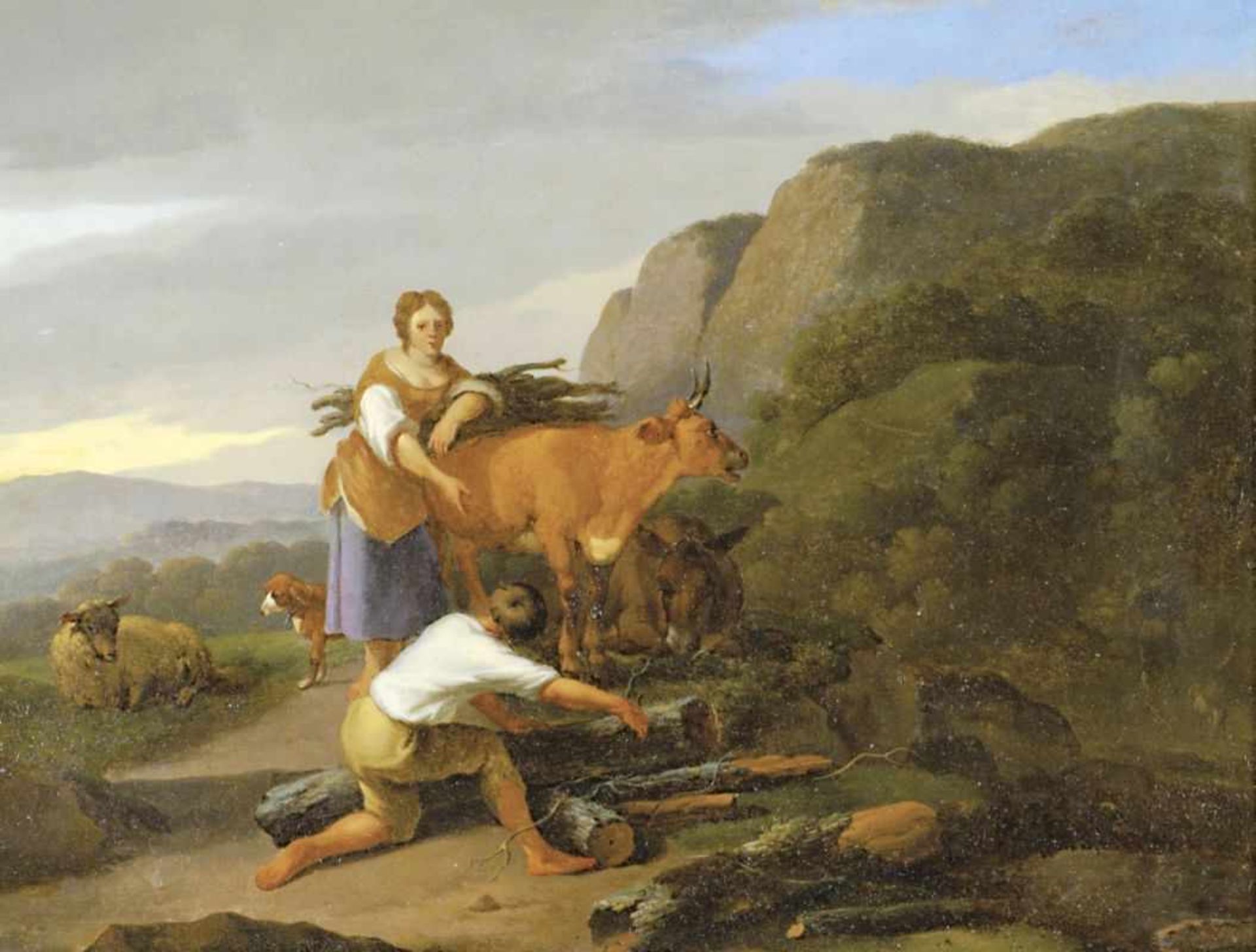 Dujardin, Karel (Attrib.)Bauernpaar mit Tieren(Amsterdam 1622-1678 Venedig) Beim Holzsammeln in