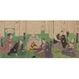 Utagawa Kunisada (Toyokuni III.)Triptychon(Katsushika 1786-1865 Edo) Farbholzschnitt, um 1844/45.