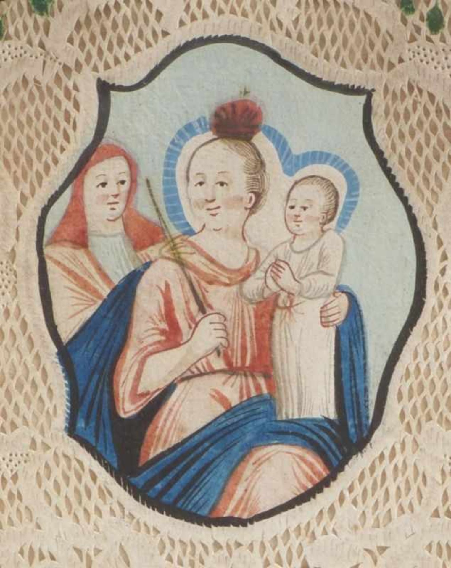 Großes SpitzenbildUm 1800Im Hochrechteck Kartusche mit Darstellung der bekrönten Madonna mit Kind, - Image 3 of 3