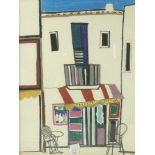 Nerud, Josef KarlStraßencafé auf Ibiza(Simbach/Inn 1900-1982 ebd.) Farbkreide und Gouache/Pappe.