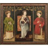 Gotisches TriptychonUlmer Meister, 1. H. 16. Jh.Madonna zwischen den Heiligen Stephanus und