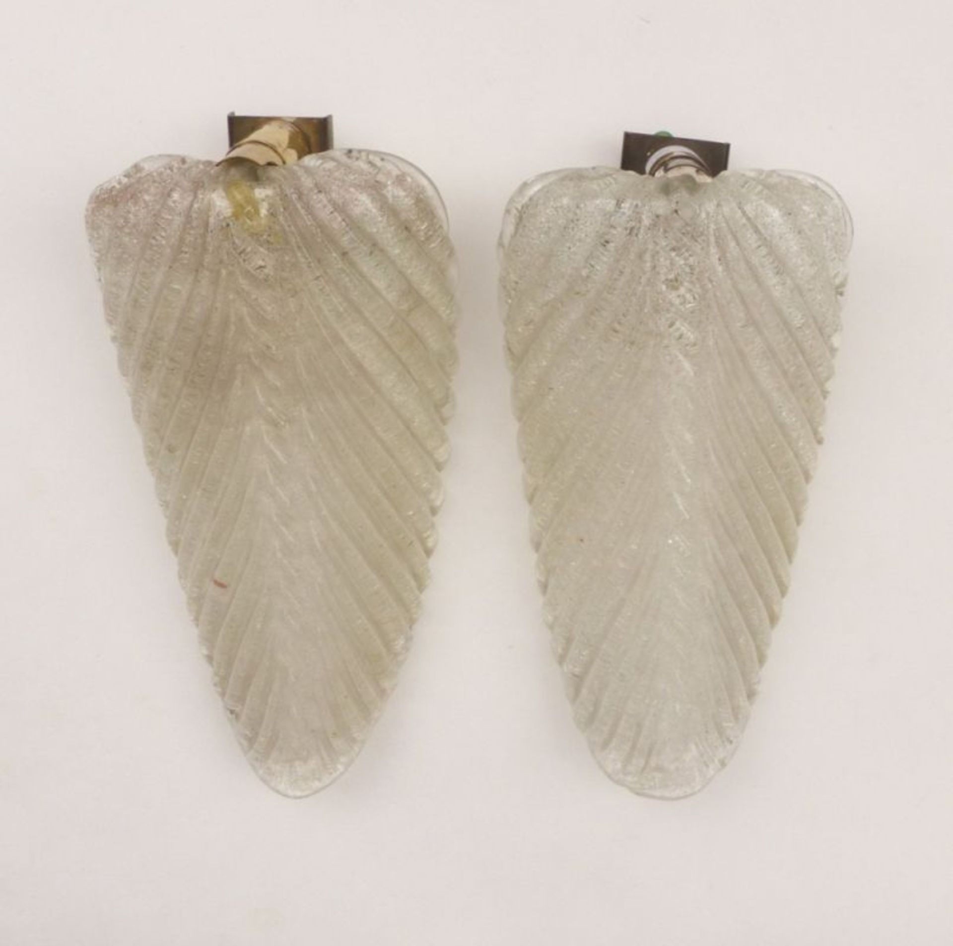 Paar Wandlampen in BlattformWohl Vetreria Seguso, Murano - 1950er JahreAußen mit gerippter