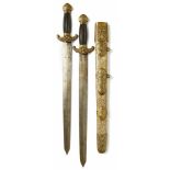 Doppelschwert mit Rochenhaut-ScheideChina, späte Qing-Dynastie, 19. Jh.Zweischneidige Klingen mit