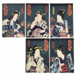 Utagawa Kunisada (Toyokuni III.)Folge von fünf Schauspielerportraits(Katsushika 1786-1865 Edo)