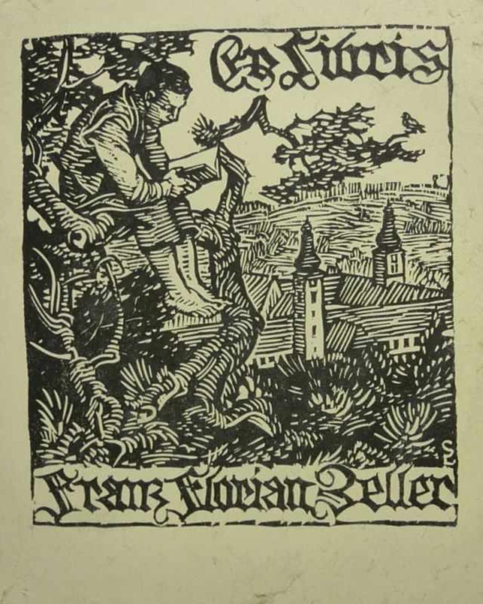 Lobisser, SwitbertEx Libris für Franz Florian Zeller(Tiffen 1878-1943 Klagenfurt) Auf einem Baum ein