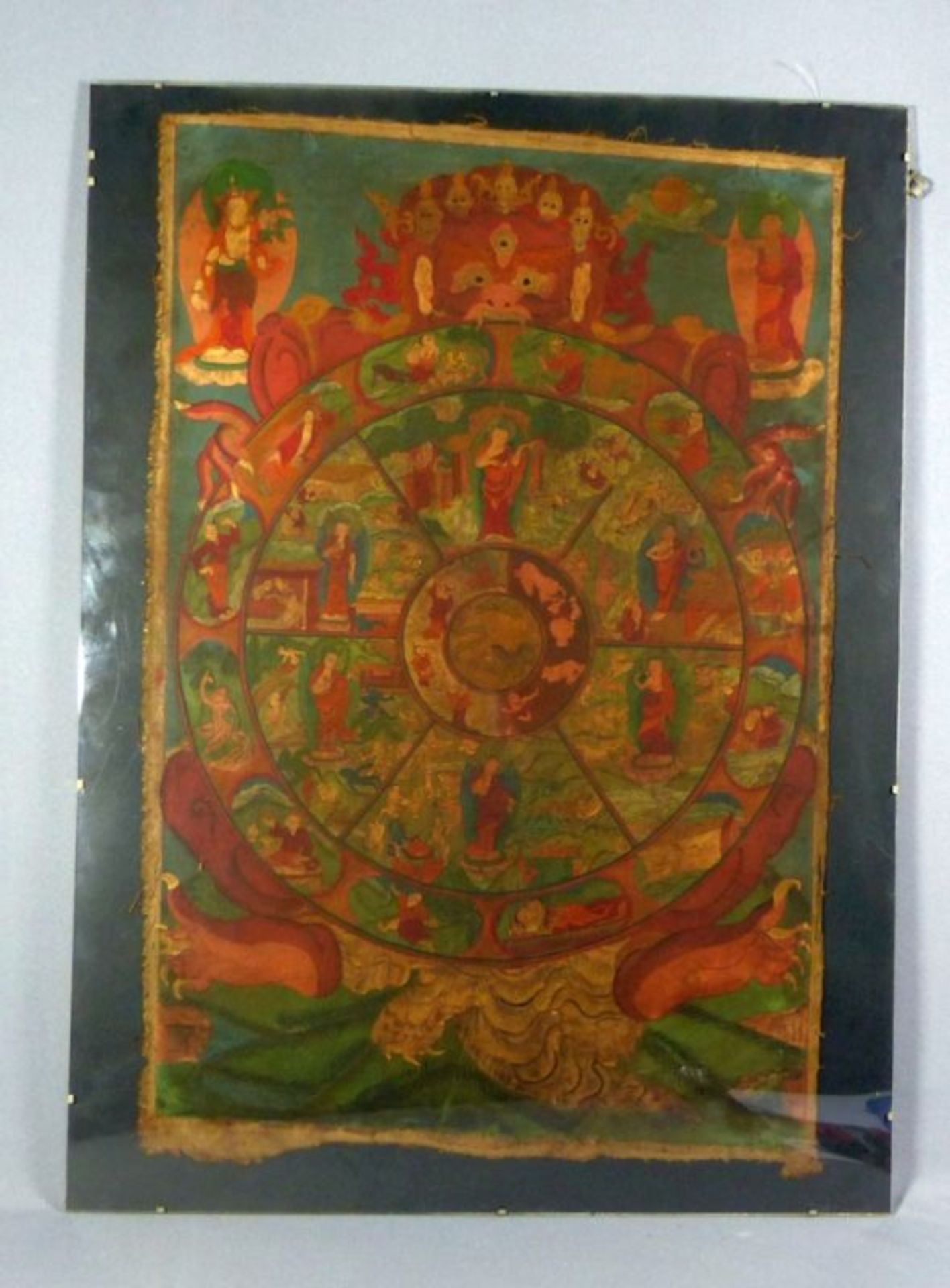 Thankga mit Lebensrad (Bhavachakra)Tibet, 19. Jh.Das Rad der Wiedergeburten mit klassischer - Bild 2 aus 2