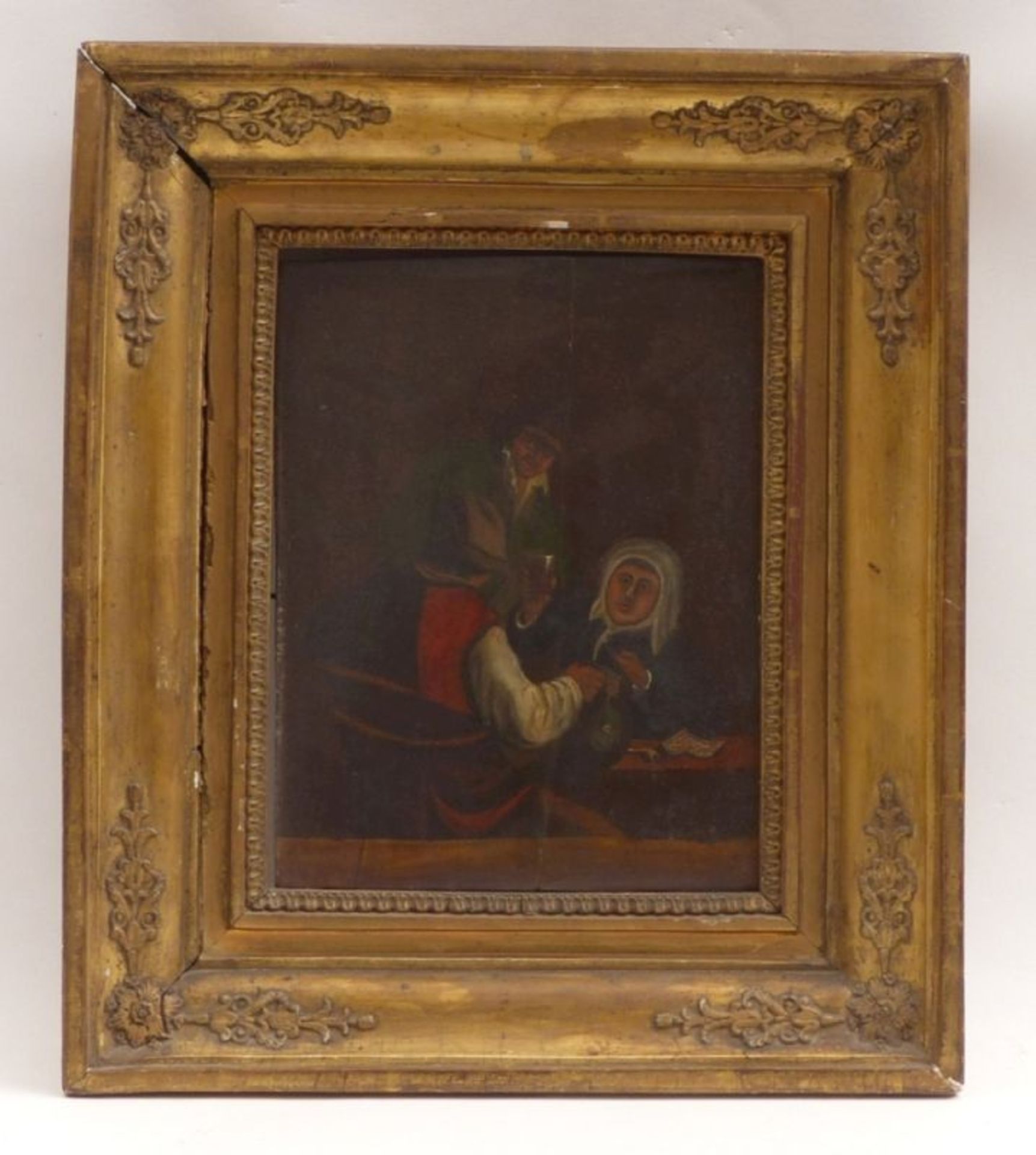 Unbekannter Maler des fr. 18. JahrhundertsDrei Zecher am WirtshaustischUm 1700. Öl/Holz. 25 x 20,3 - Bild 2 aus 4