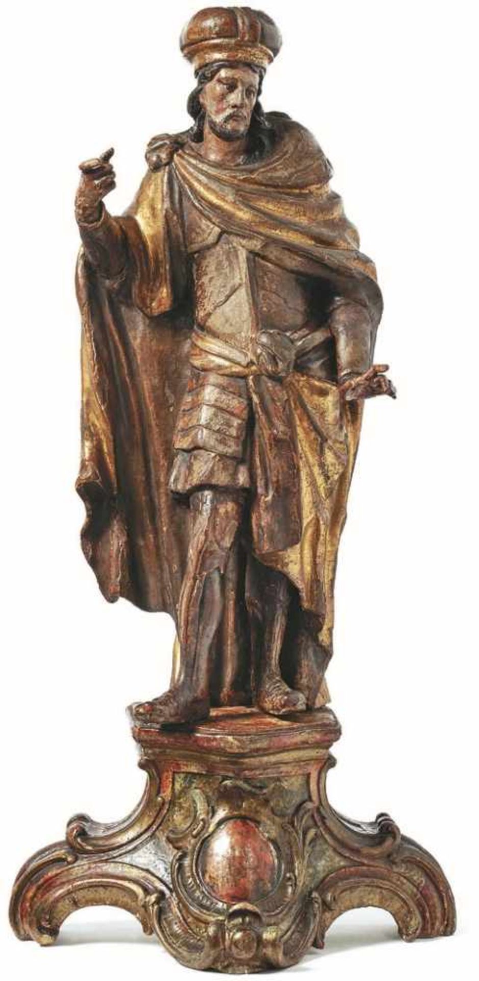 Kaiser Heinrich18. Jh.Auf reich dekoriertem Volutensockel stehende Figur in voller Rüstung, den