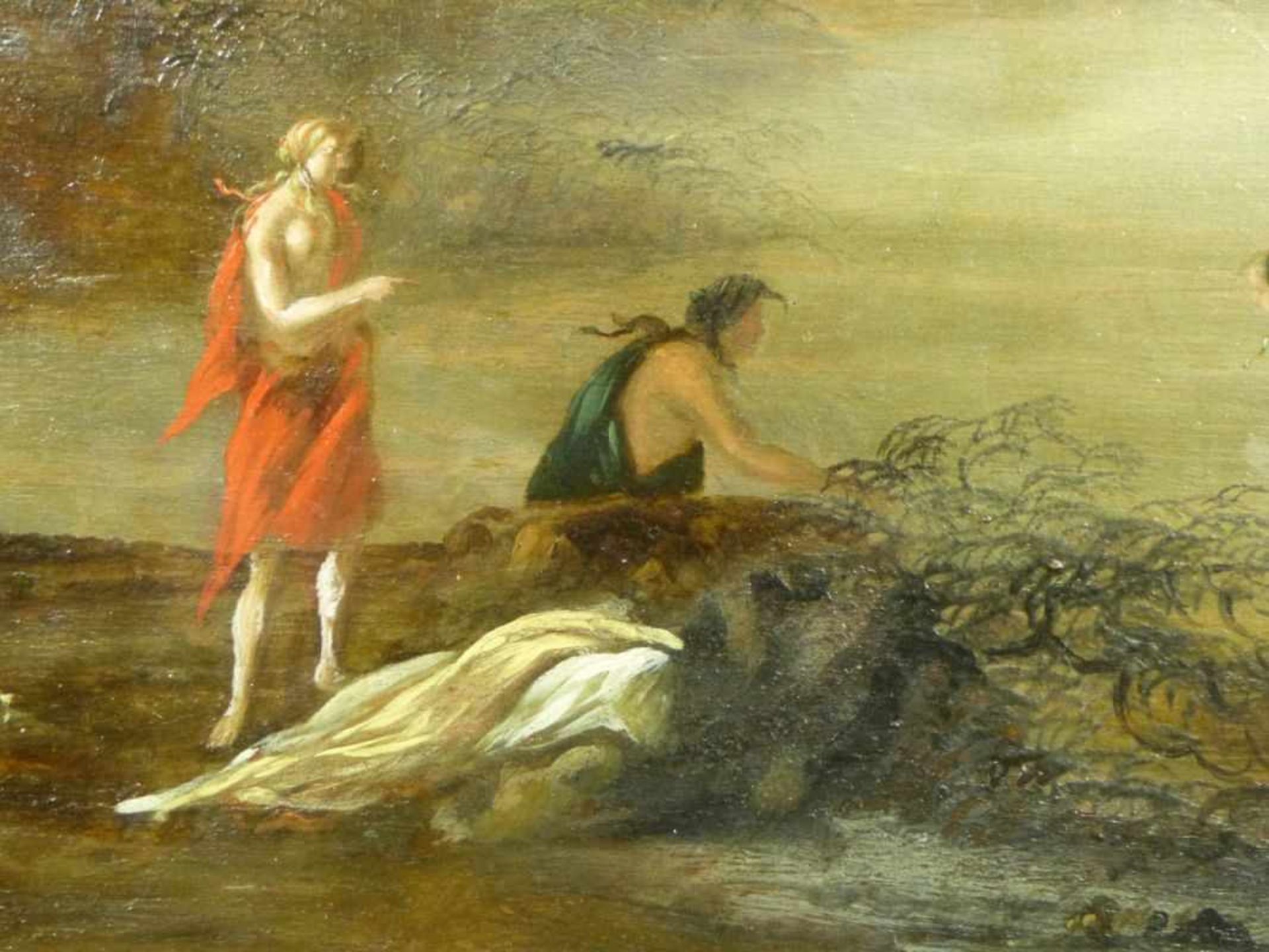 Mythologische SzeneUnbekannter Künstler d. 18. Jh.Skizzenhafte Darstellung zweier Figuren am Ufer, - Bild 4 aus 4