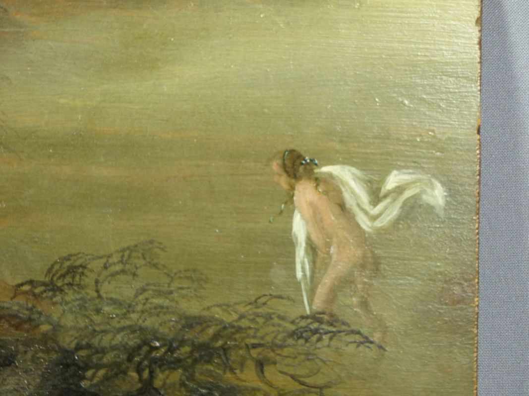 Mythologische SzeneUnbekannter Künstler d. 18. Jh.Skizzenhafte Darstellung zweier Figuren am Ufer, - Image 2 of 4