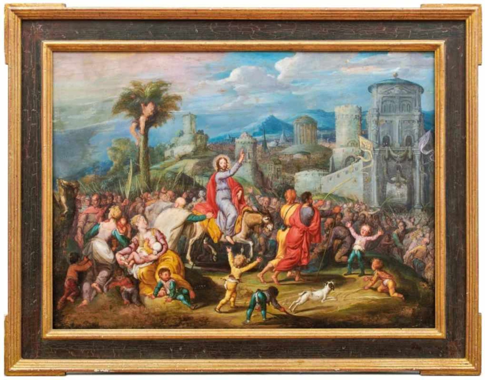 Vos, Simon de (Attrib.)Einzug Jesu in Jerusalem(Antwerpen 1603-1676 ebd.) Vielfigurige Szene mit