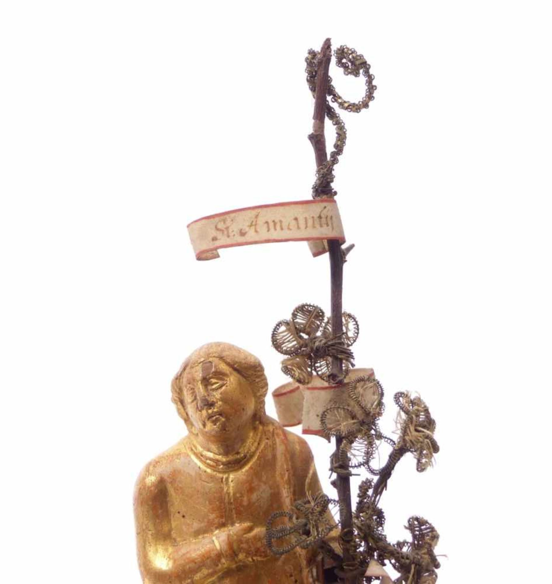 Klosterarbeit18. Jh.Auf Sockel stehender Heiliger mit Reliquienbaum, verziert mit Gold- - Bild 3 aus 3