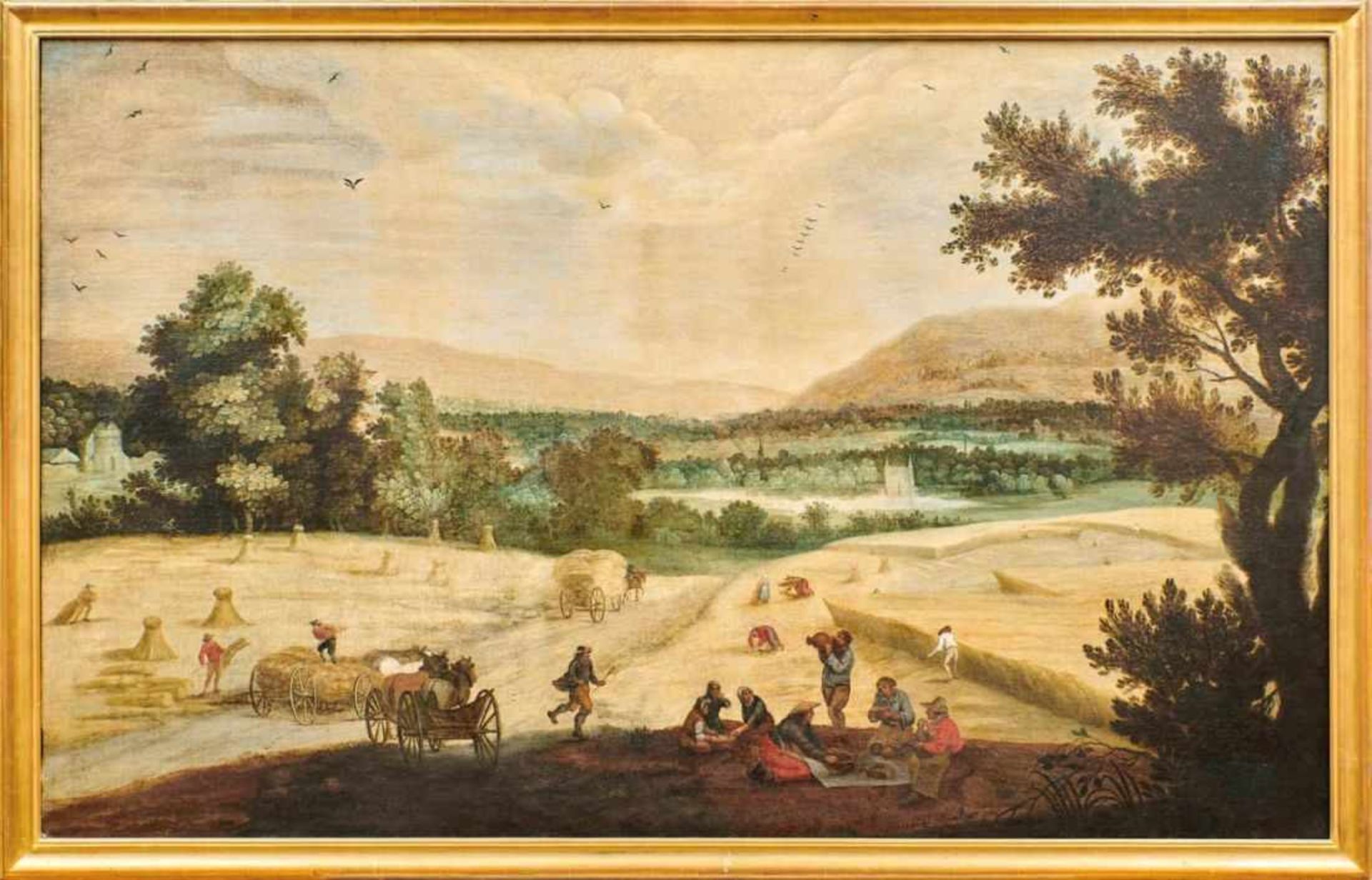 Stalbemt, Adriaen vanKornernte mit Rast bei der Arbeit(Antwerpen 1580-1662 ebd.) Hügelige Landschaft