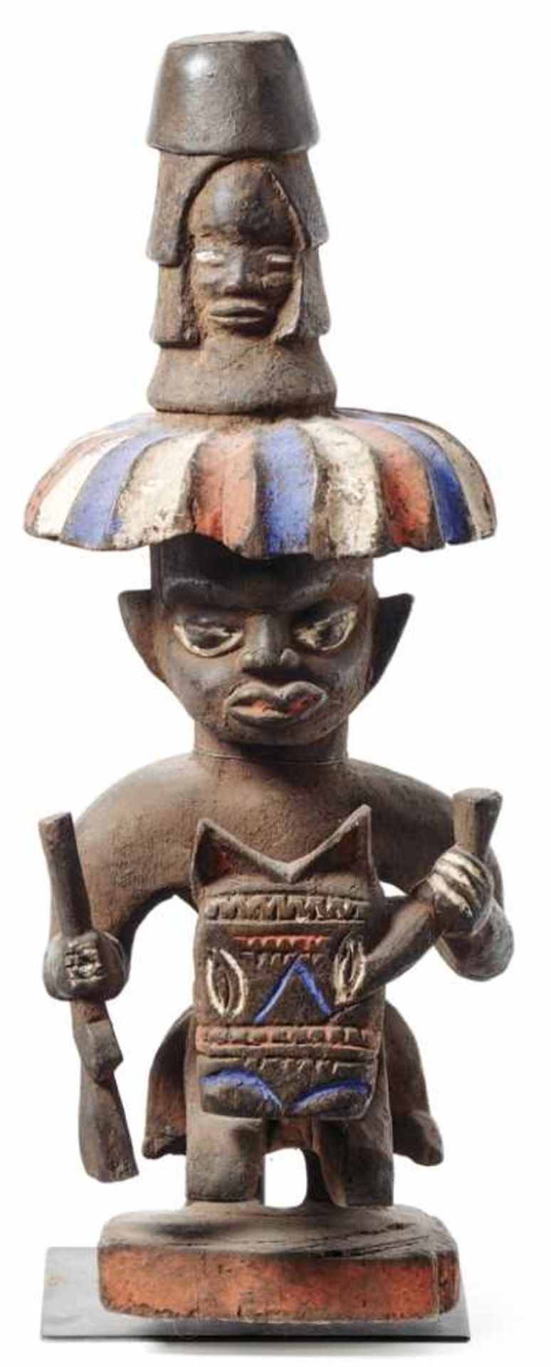 Ritualfigur eines Schutzreiters zu RossKameruner Grasland, Ethnie der Bamileke, um 1920Holz,