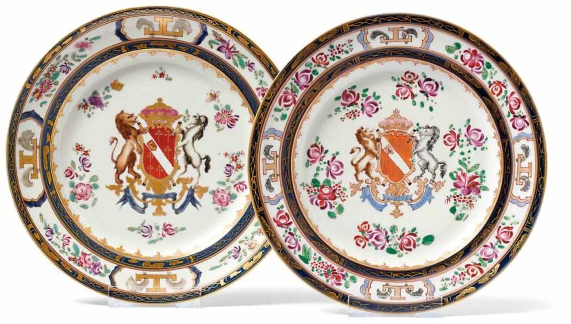 Paar WappentellerParis, Samson - E. 19. Jh.Runde Form mit glattem Rand; im Spiegel farbig gemaltes