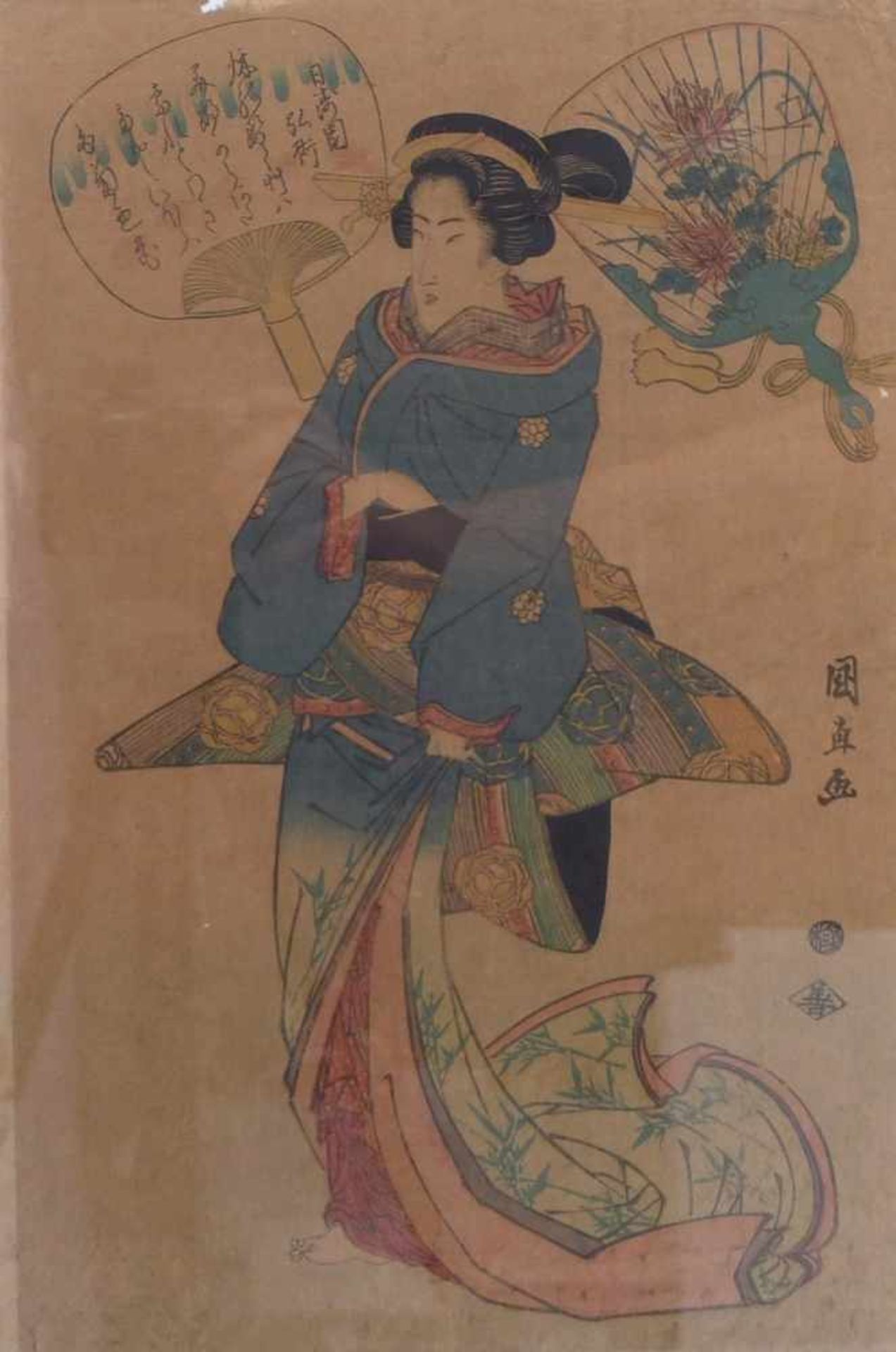 Utagawa Kunisada (Toyokuni III.) (Attrib.)Schönheit mit zwei Fächern (Bijin)(Katsushika 1786-1865