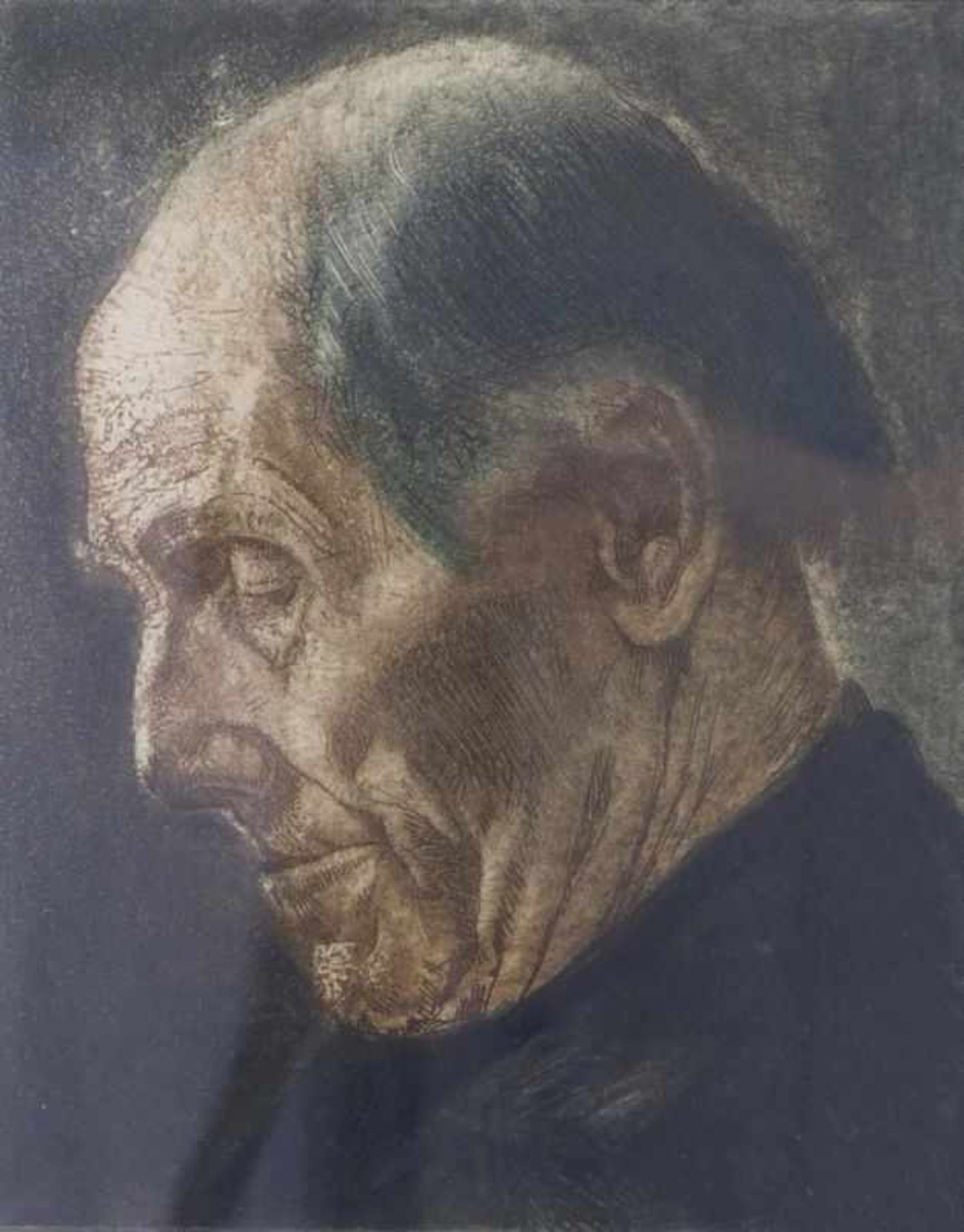 Brüning, MaxKopf eines alten Mannes(Delitzsch 1887-1968 Lindau) Farbradierung. Rechts unten