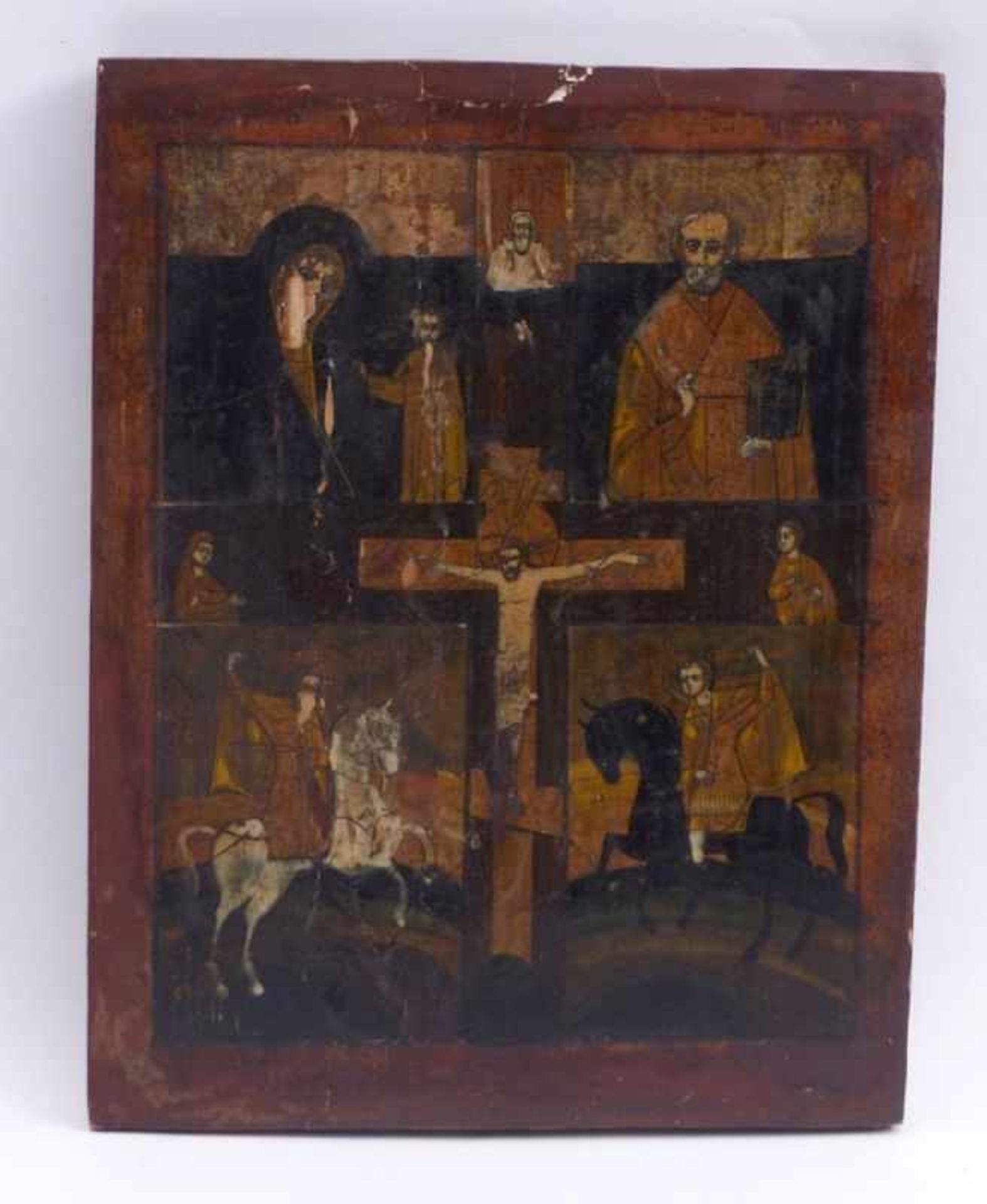 HeiligenikoneRussland, 19. Jh.Mittig Darstellung der Kreuzigung, umgeben von Gottesmutter von Kasan, - Image 2 of 2