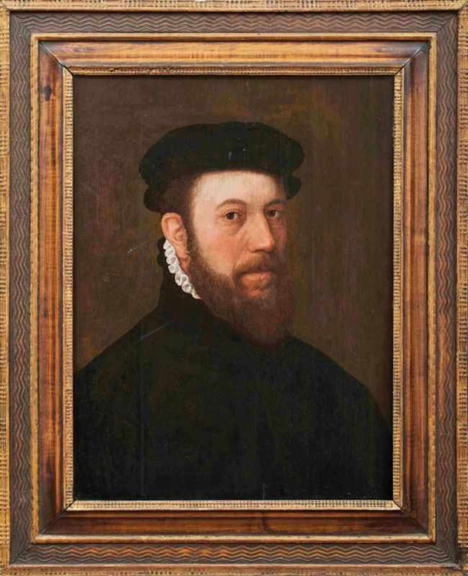 Bildnis eines bärtigen Mannes mit BarettNiederländischer Portraitmaler des 17. JahrhundertsÖl/